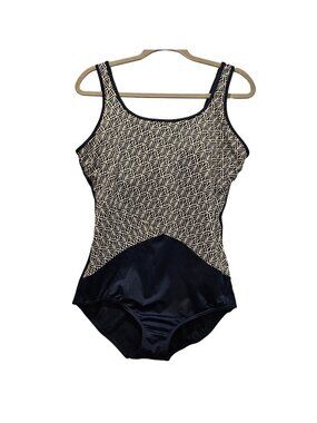 Land's End One Piece Womens 14DD Blue geometric compression tummy panel Cruise P